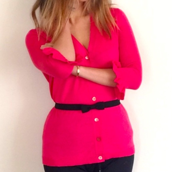 Miu Miu wool sweater pink ruffled 3/4 sleeves button up cardigan 40 small med - Picture 1 of 8